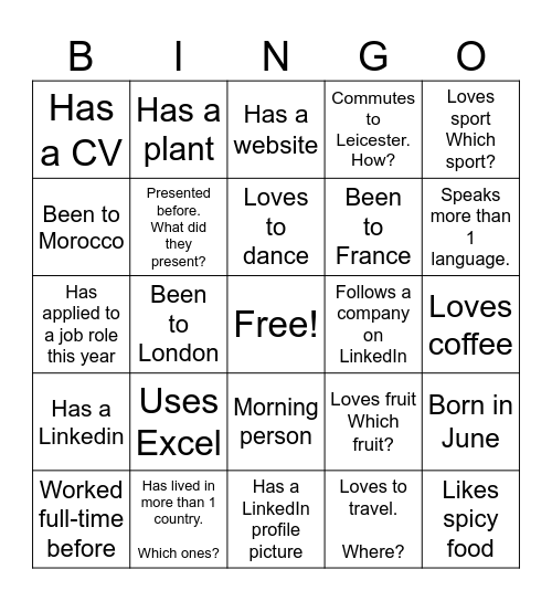 Networking Bingo Card
