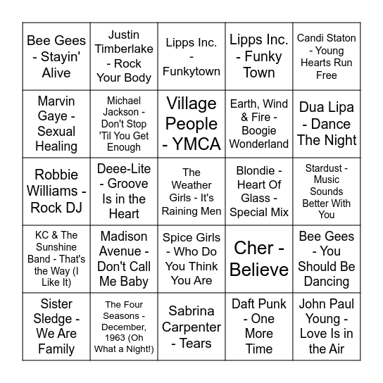 Bingo: Disco Bingo Card