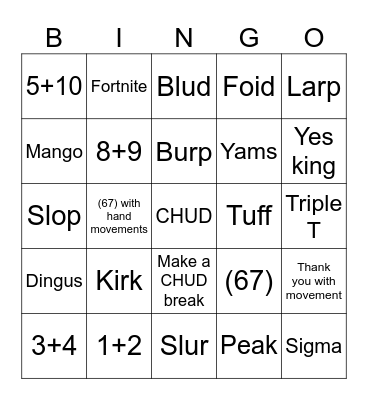 CHUDLINGO Bingo Card