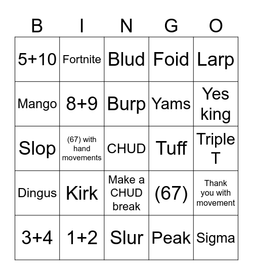 CHUDLINGO Bingo Card