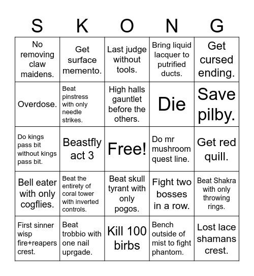 Silksong Bingo!!!!!!!:3 Bingo Card