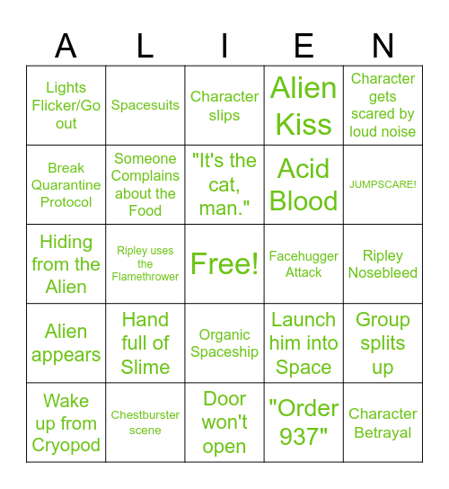 Alien 1979 Bingo Card