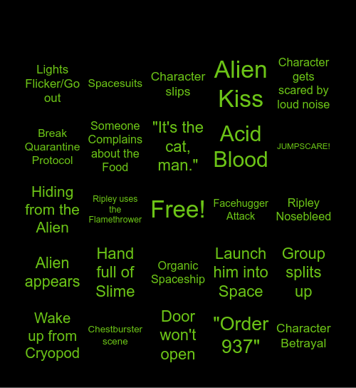 Alien 1979 Bingo Card