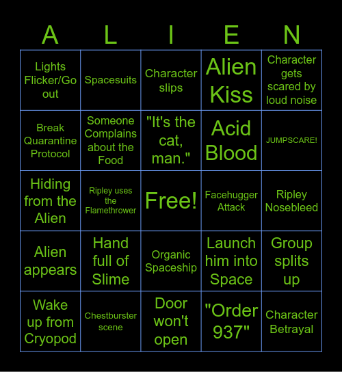 Alien 1979 Bingo Card