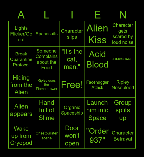 Alien 1979 Bingo Card