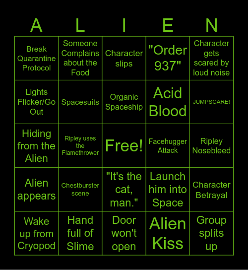 Alien 1979 Bingo Card