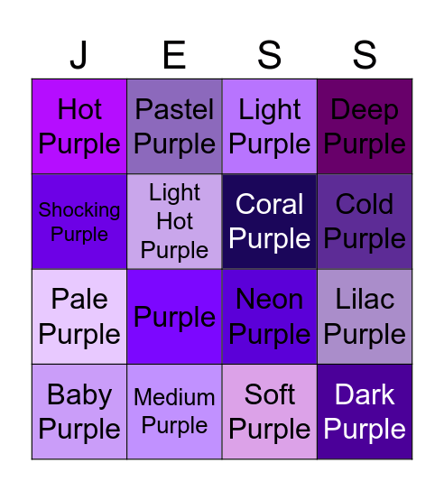 Jessica is Purple £ Bingo Card