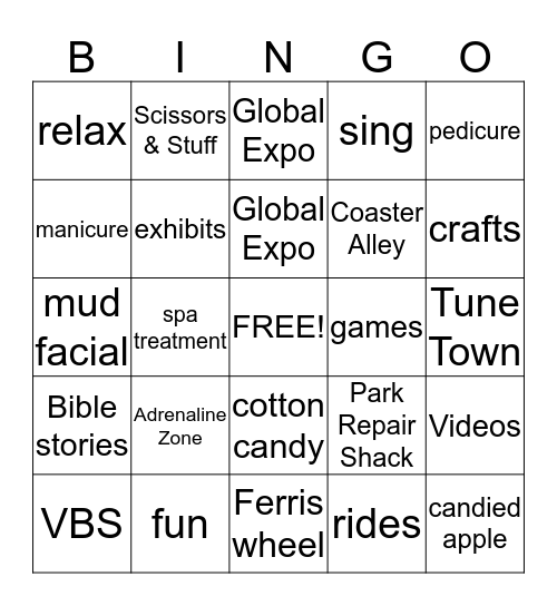 Park Repair Shack and Spa Bingo Card