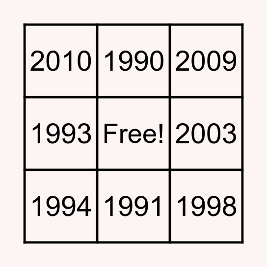 Birthday Bingo Card
