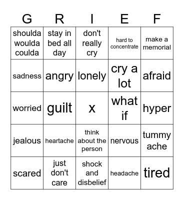 Grief Bingo Card