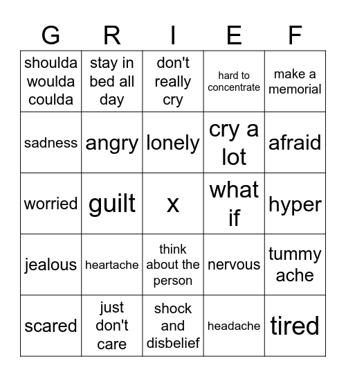 Grief Bingo Card