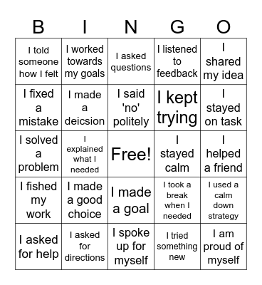 SELF-ADVOCACY Bingo Card