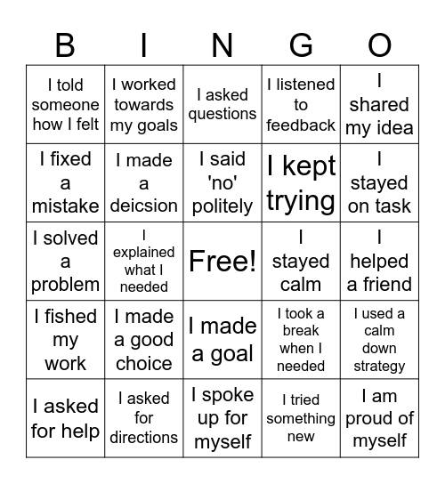 SELF-ADVOCACY Bingo Card