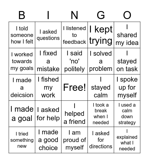SELF-ADVOCACY Bingo Card