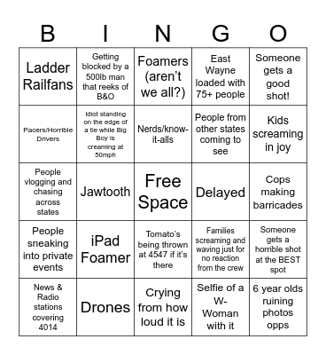 NKP Big Boy Tour Bingo Card