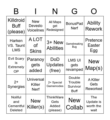 DoD Big Update Bingo Card