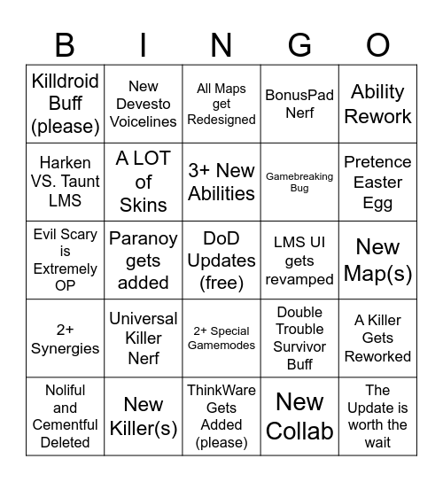 DoD Big Update Bingo Card
