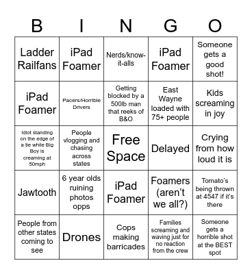 NKP Big Boy Tour Bingo Card