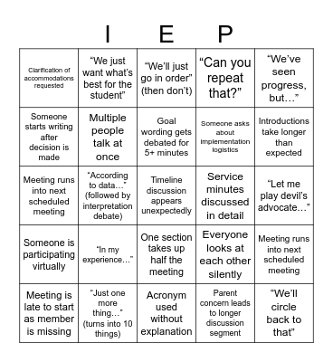 Meeting BINGO Card
