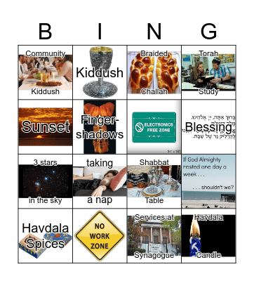 Shabbat Bingo Card