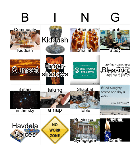 Shabbat Bingo Card