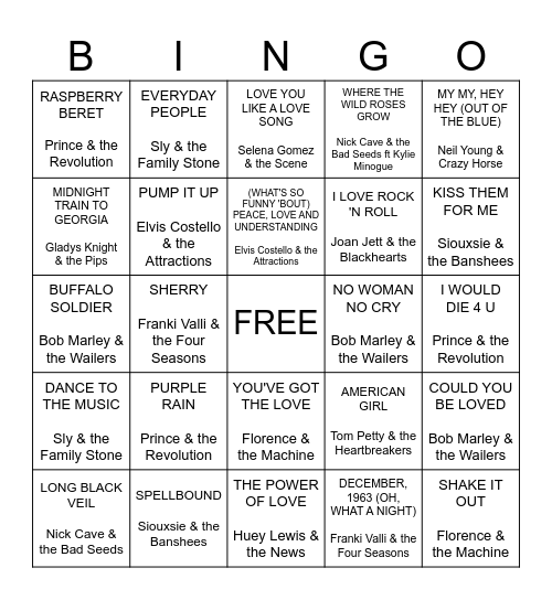 Me and My Friends Bingo Card