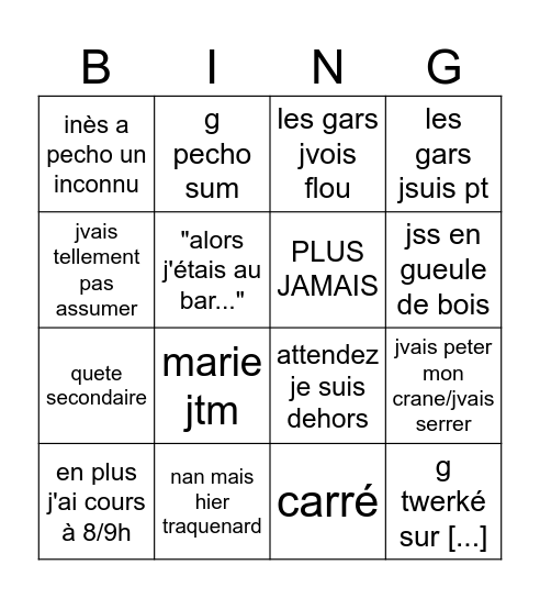 agathe en soirée Bingo Card