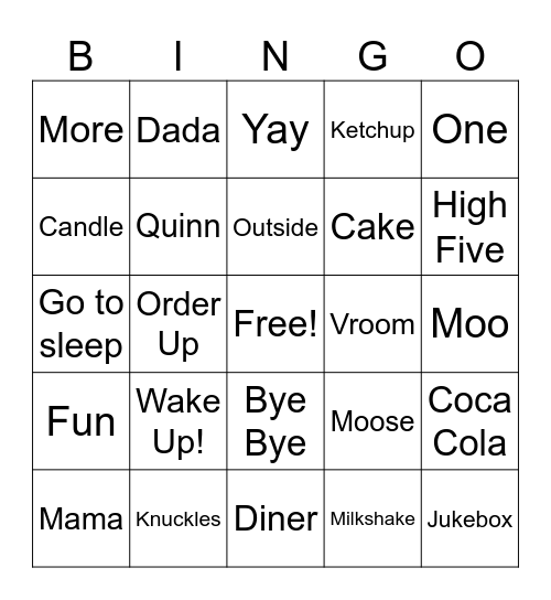 Quinn's First Bingo! Bingo Card