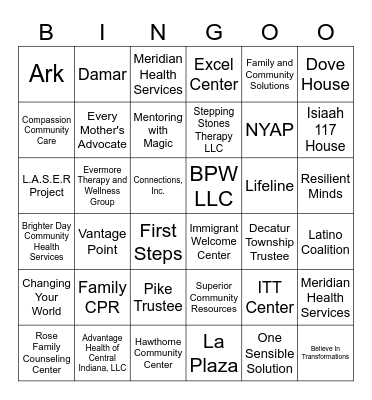 Prevention Provider Fair Bingo Card
