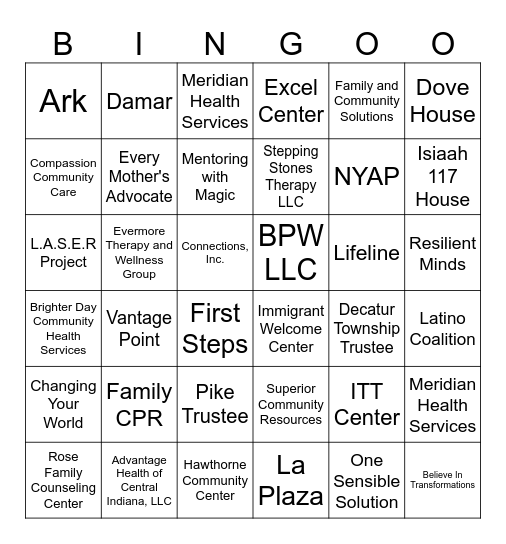 Prevention Provider Fair Bingo Card