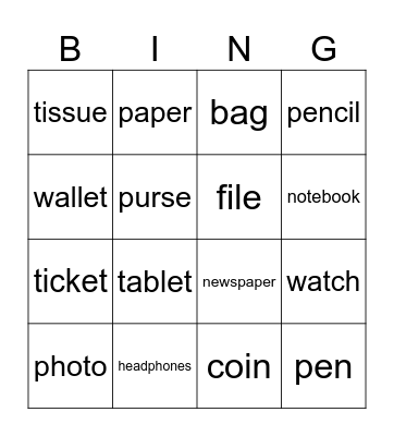 Things Bingo Card
