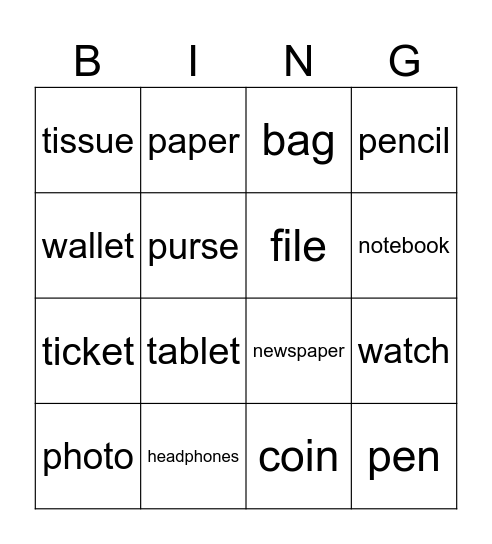 Things Bingo Card