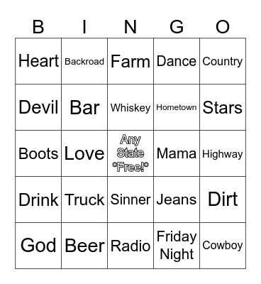 Country Radio Bingo Card