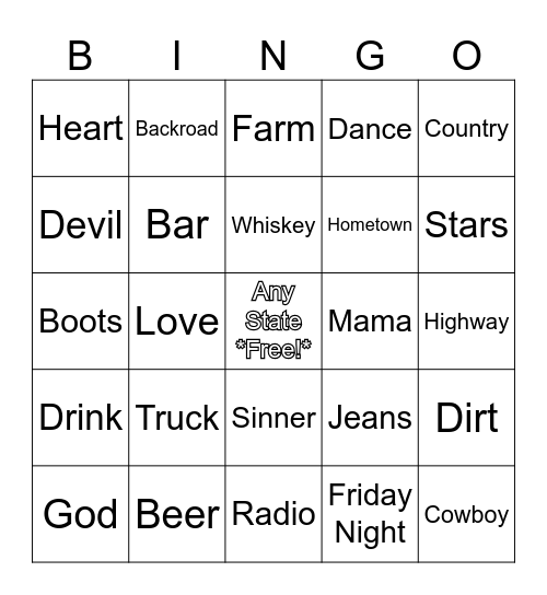 Country Radio Bingo Card