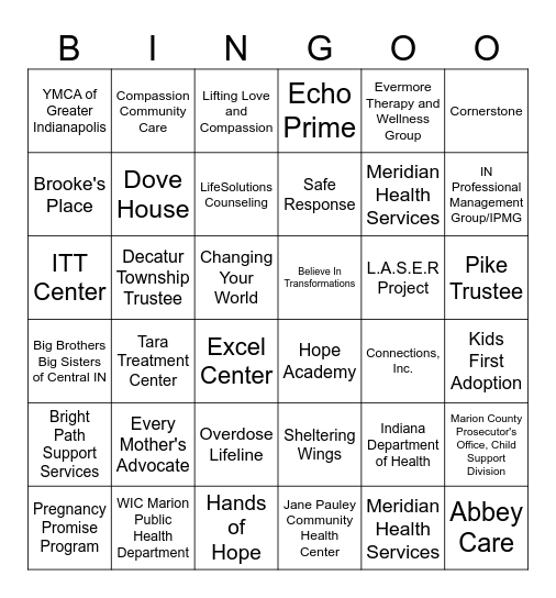 Prevention Provider Fair Bingo Card