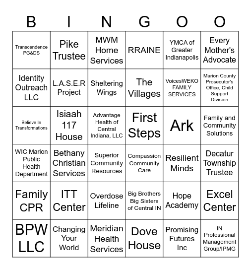 Prevention Provider Fair Bingo Card
