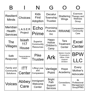 Prevention Provider Fair Bingo Card