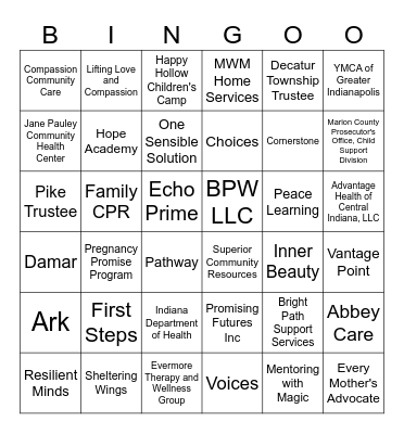 Prevention Provider Fair Bingo Card