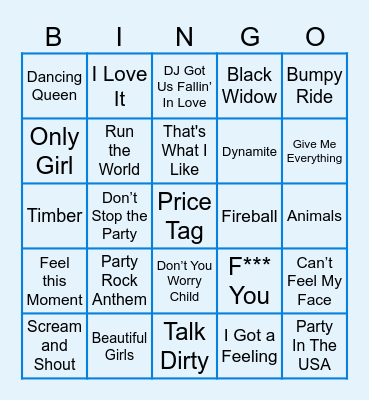 Party Anthems Bingo Card