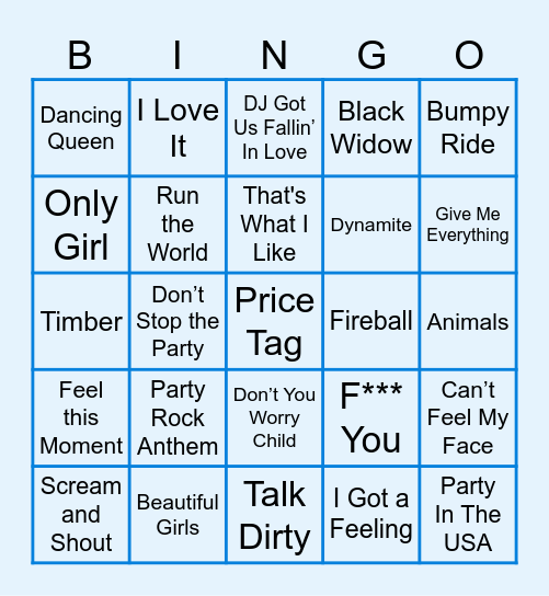Party Anthems Bingo Card