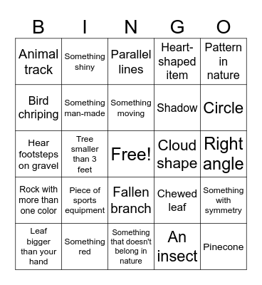 Nature Walk Bingo Card