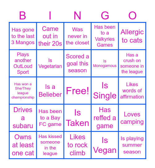 She/They Soccer Bingo Card