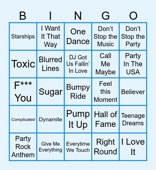 Party Anthems Bingo Card