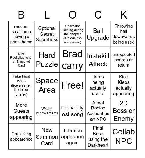 Blocktales Chapter 6 Bingo Card