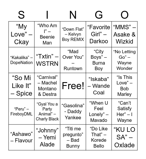 Stacks & Tracks: Dance Hall/Reggaeton/Afrobeats Bingo Card