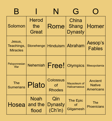 Ancient History Bingo Card