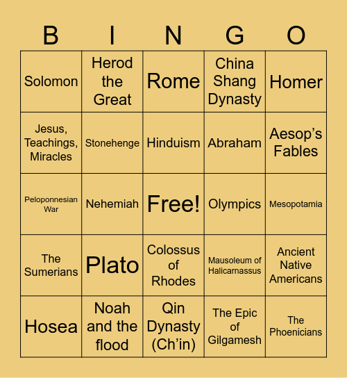 Ancient History Bingo Card