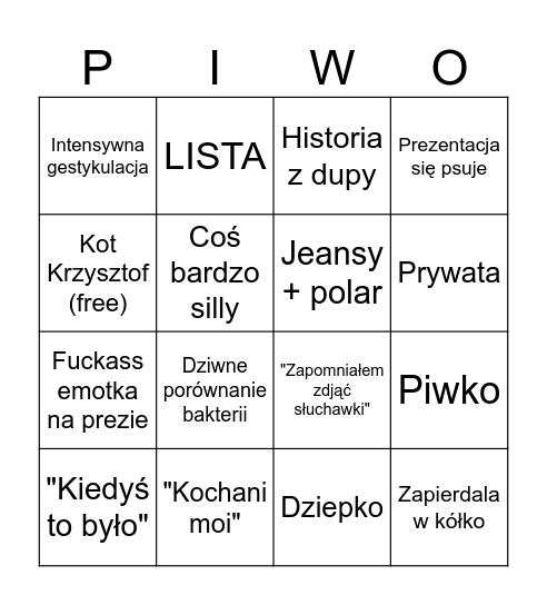 Mr Beer Bingo Card