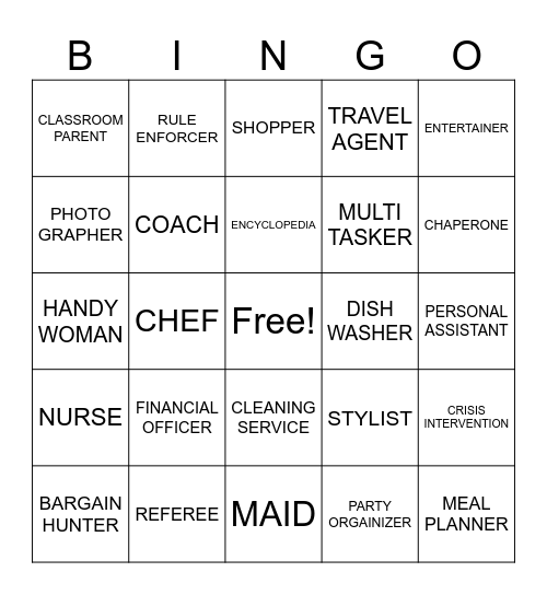 MOTHER'S DAY Bingo Card