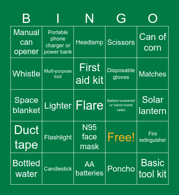 Emergency Preparedness Bingo Card